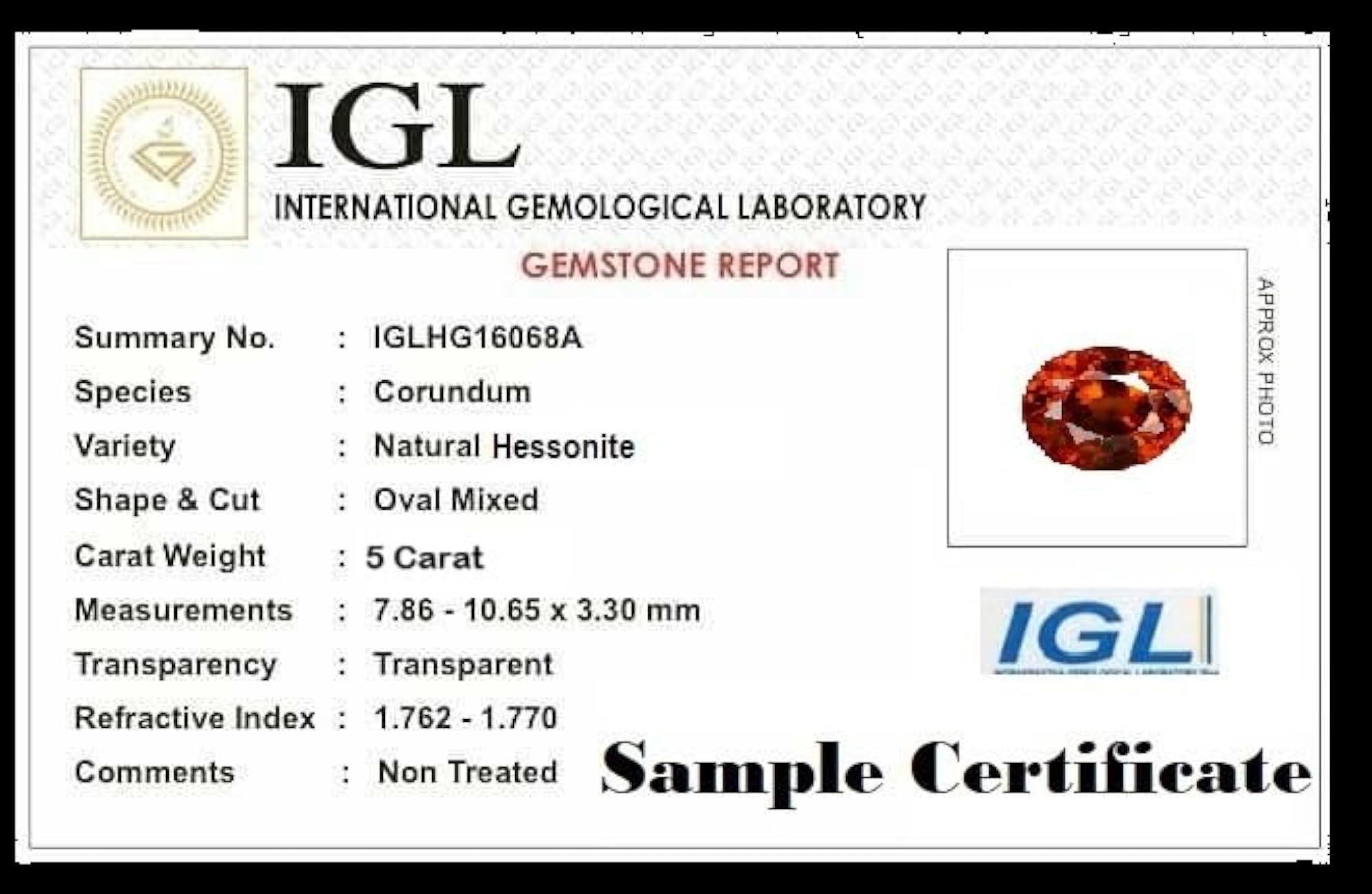 Ceylon Hessonite Gemstone Certified, High Grade